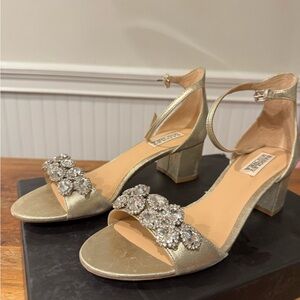 Badgley Mischka Gold Block Heel with Crystal Embellishments (size 7.5)